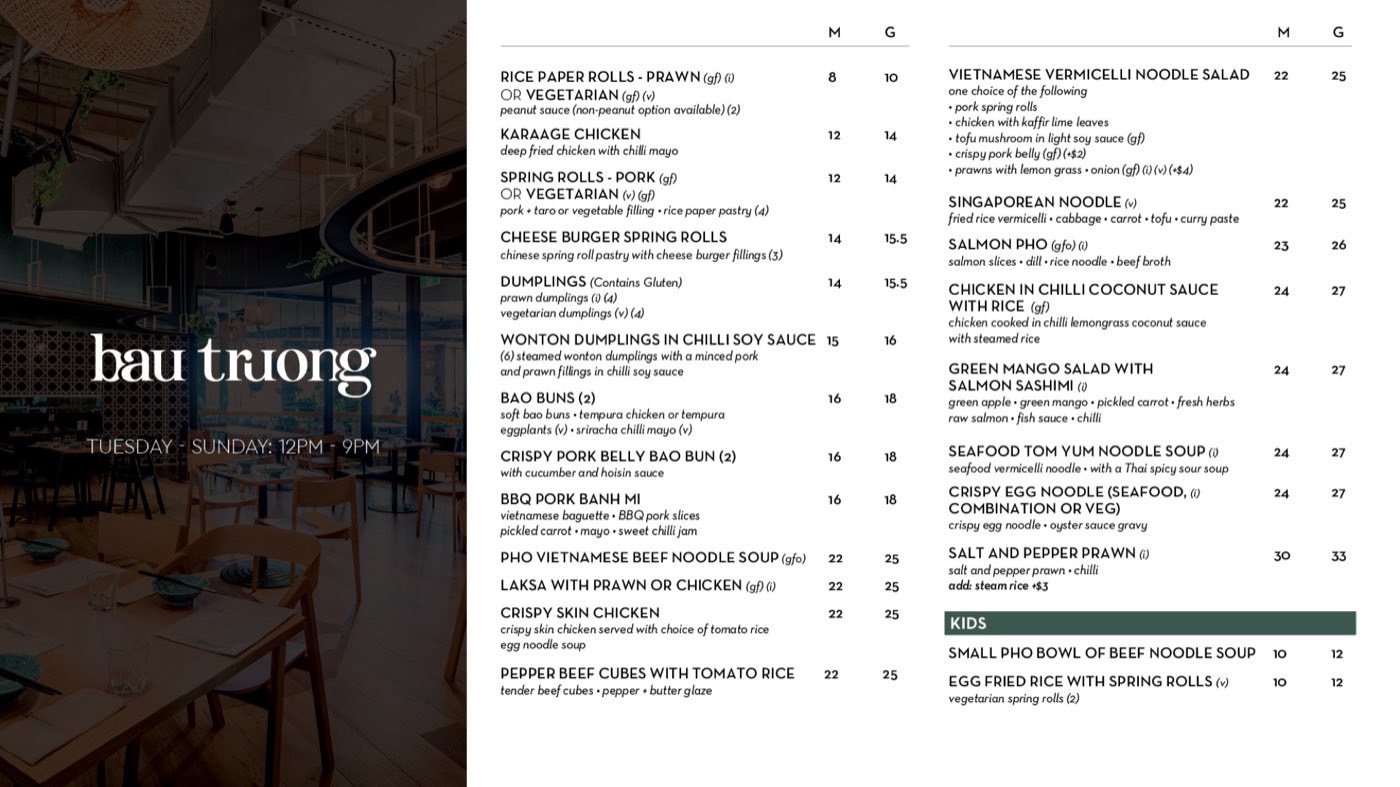 The Bau Truong menu