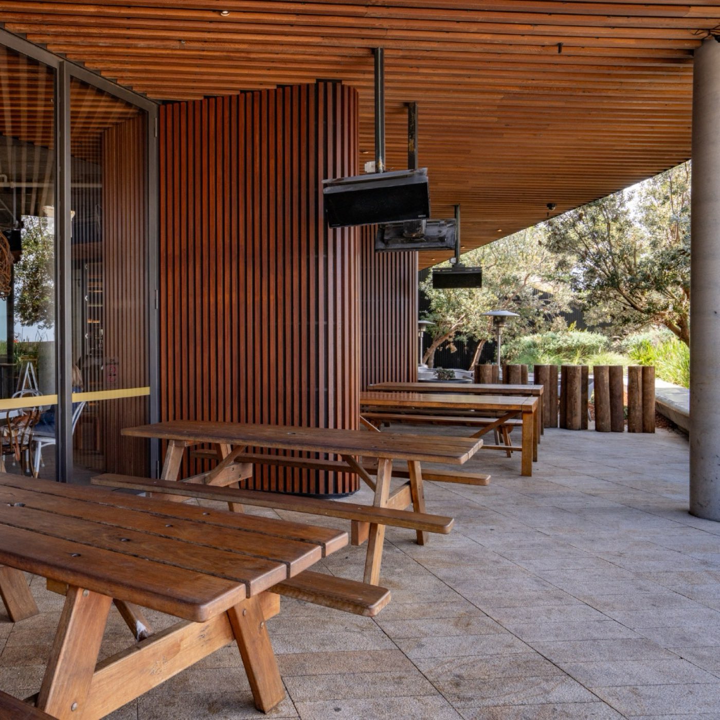 Undercover timber bench seating at Garden View