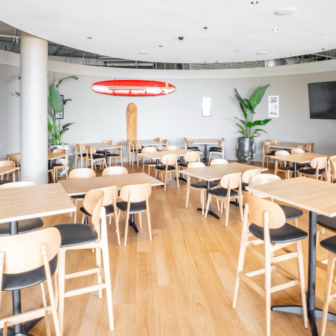 Duke's Lounge, set with high bar tables and dining tables