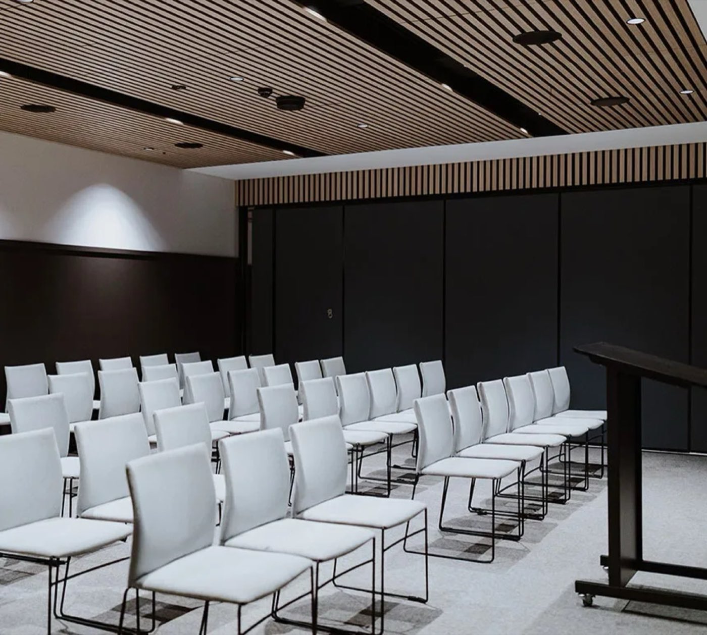 The Freshwater room set up theatre style with a lectern